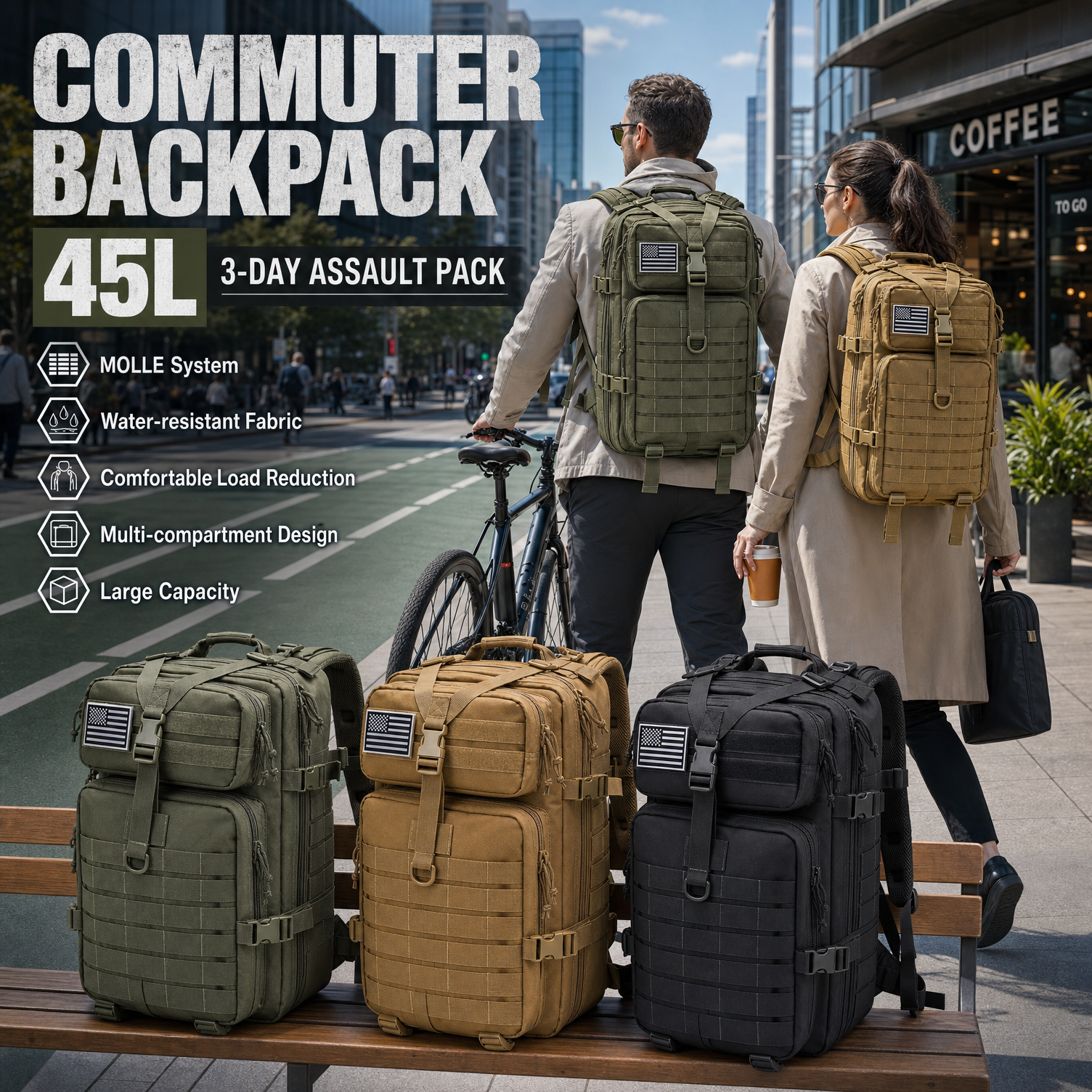 Edc Everyday Carry Bag - Men 45L Tactical Backpack Molle Bug